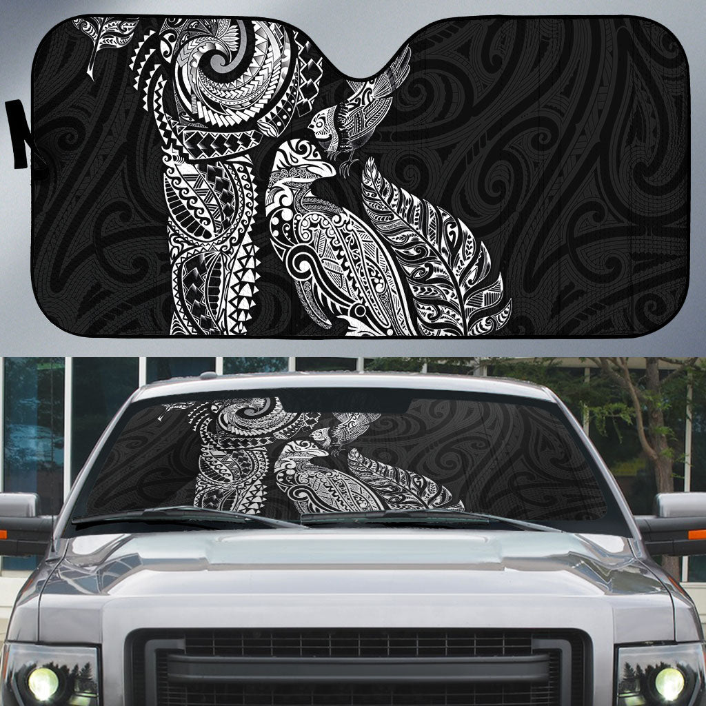 Aotearoa Moko Tribal Tattoo Auto Sun Shade New Zealand Maori Penguin and Fantail Black Color