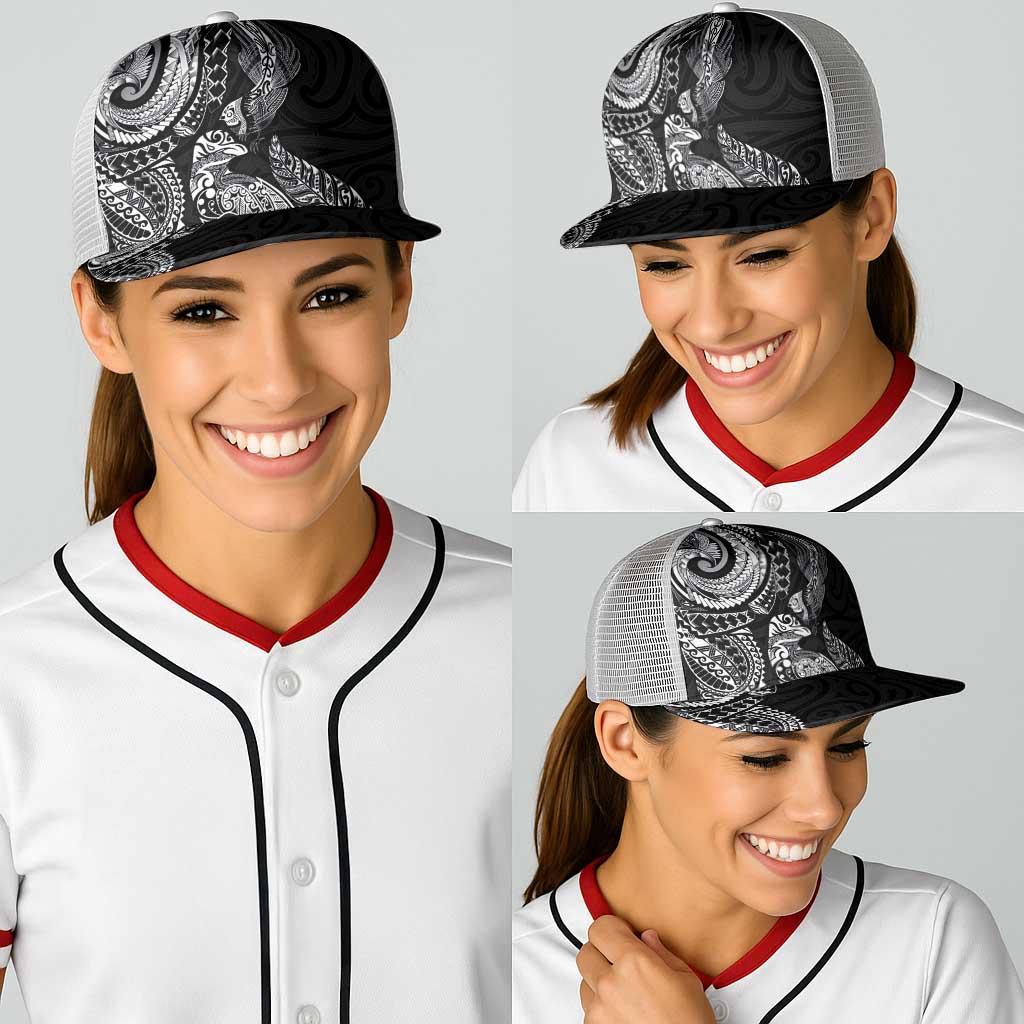 Aotearoa Moko Tribal Tattoo Baseball Net Cap New Zealand Maori Penguin and Fantail Black Color LT03 - Polynesian Pride