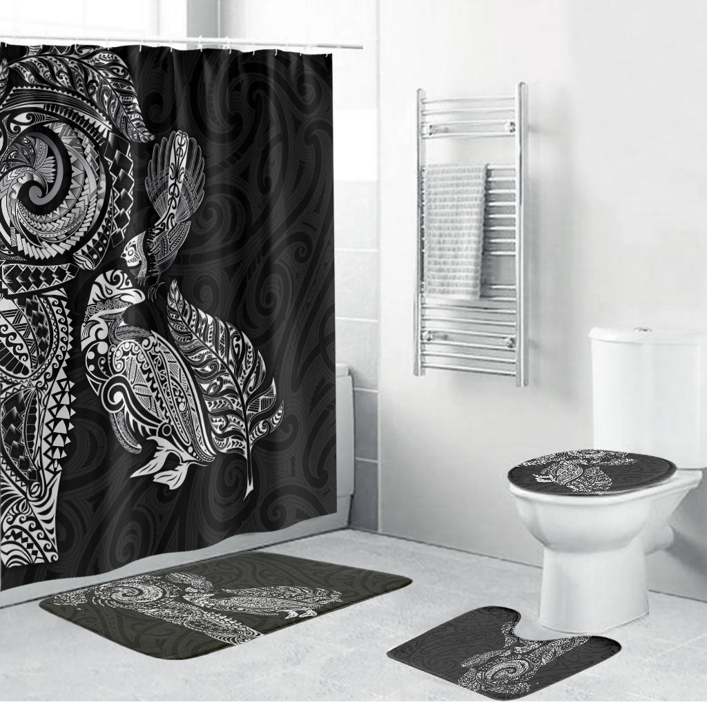 Aotearoa Moko Tribal Tattoo Bathroom Set New Zealand Maori Penguin and Fantail Black Color