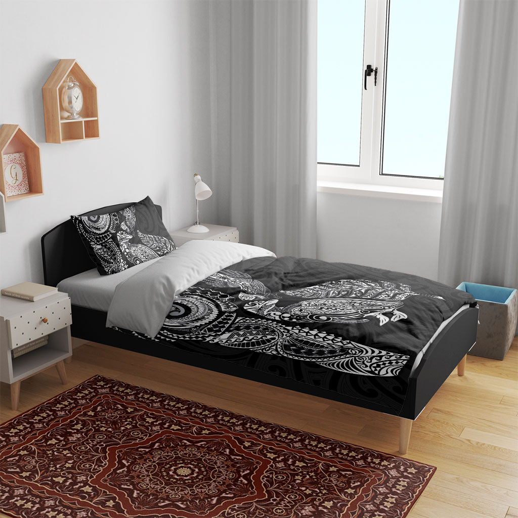Aotearoa Moko Tribal Tattoo Bedding Set New Zealand Maori Penguin and Fantail Black Color