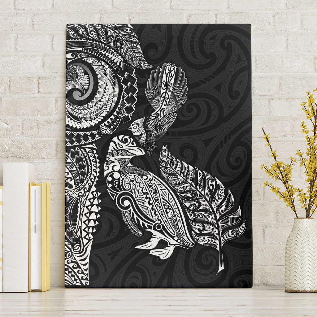 Aotearoa Moko Tribal Tattoo Canvas Wall Art New Zealand Maori Penguin and Fantail Black Color