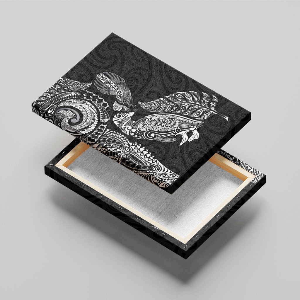 Aotearoa Moko Tribal Tattoo Canvas Wall Art New Zealand Maori Penguin and Fantail Black Color LT03 - Polynesian Pride