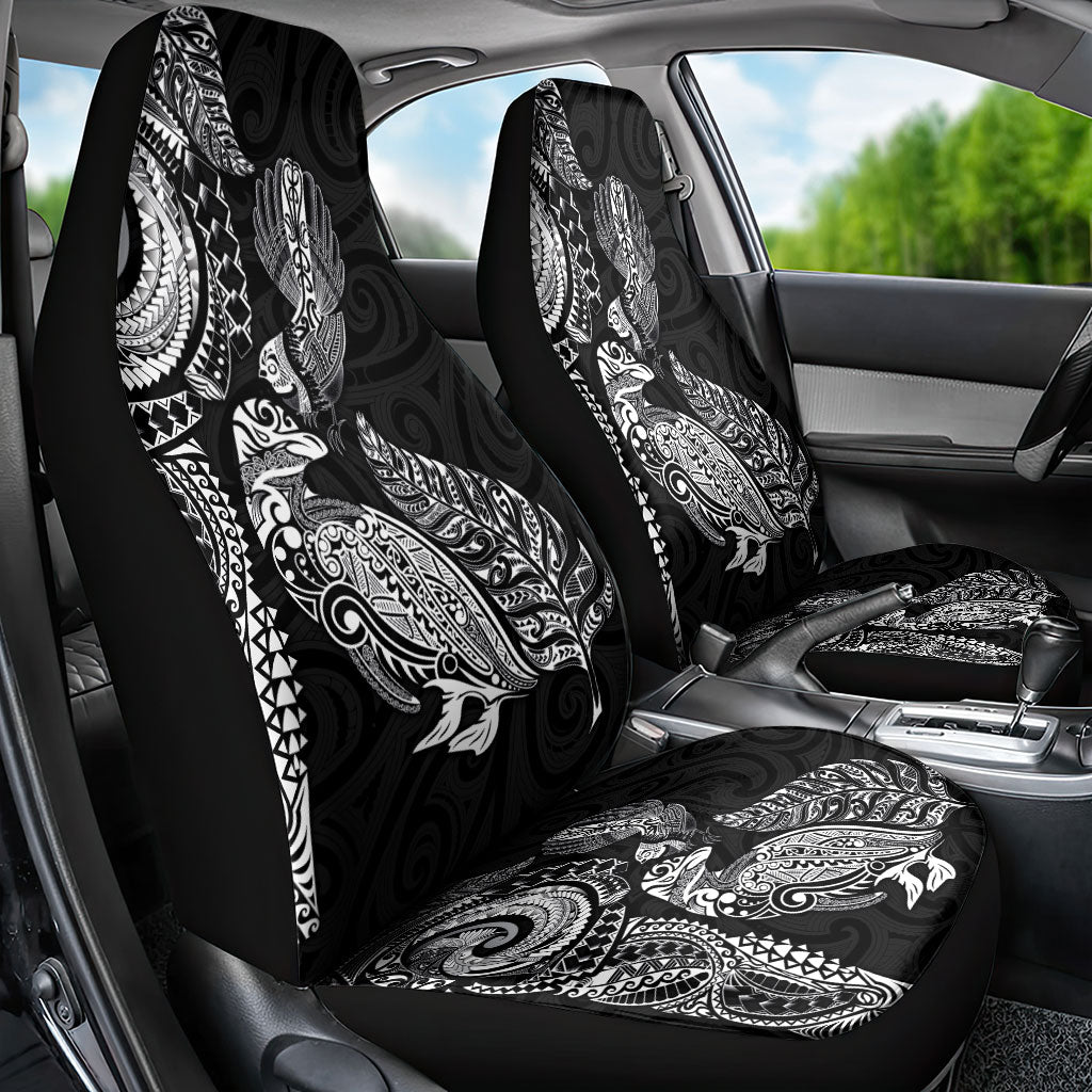 Aotearoa Moko Tribal Tattoo Car Seat Cover New Zealand Maori Penguin and Fantail Black Color LT03 - Polynesian Pride