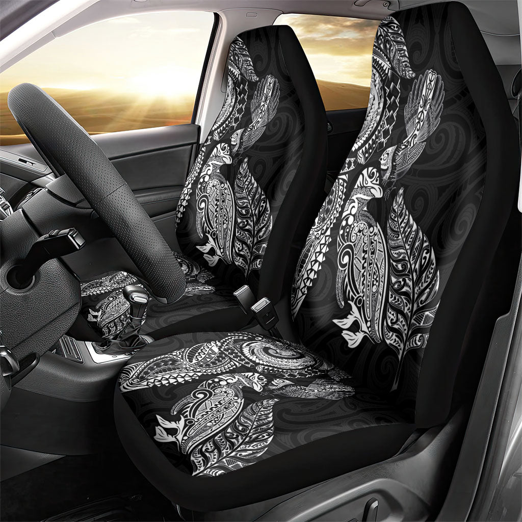 Aotearoa Moko Tribal Tattoo Car Seat Cover New Zealand Maori Penguin and Fantail Black Color LT03 - Polynesian Pride