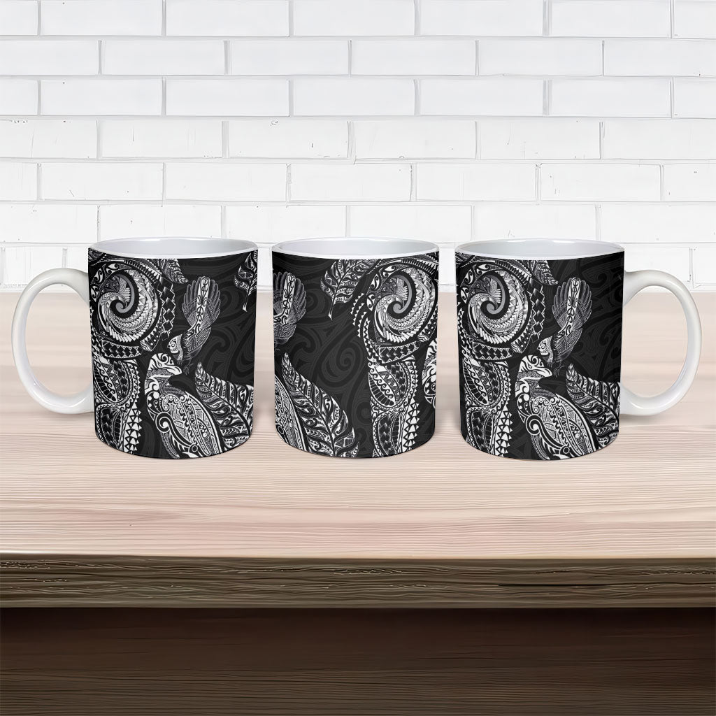 Aotearoa Moko Tribal Tattoo Ceramic Mug New Zealand Maori Penguin and Fantail Black Color LT03 - Polynesian Pride