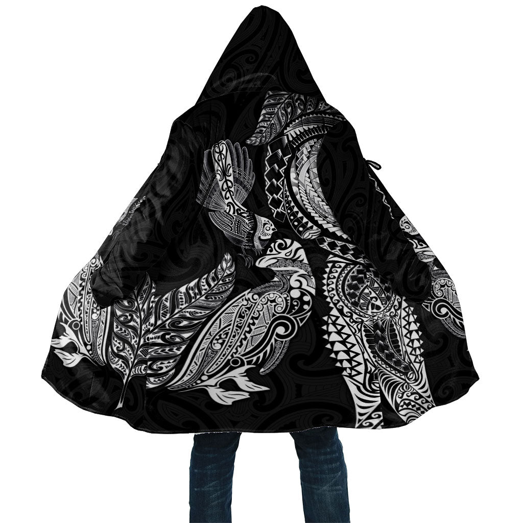 Aotearoa Moko Tribal Tattoo Cloak New Zealand Maori Penguin and Fantail Black Color LT03 Unisex Black - Polynesian Pride