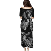 Aotearoa Moko Tribal Tattoo Family Matching Puletasi and Hawaiian Shirt New Zealand Maori Penguin and Fantail Black Color LT03 - Polynesian Pride