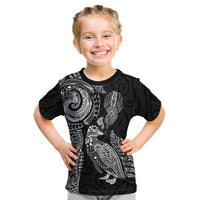 Aotearoa Moko Tribal Tattoo Kid T Shirt New Zealand Maori Penguin and Fantail Black Color LT03 Black - Polynesian Pride
