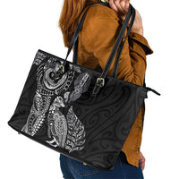Aotearoa Moko Tribal Tattoo Leather Tote Bag New Zealand Maori Penguin and Fantail Black Color LT03 - Polynesian Pride