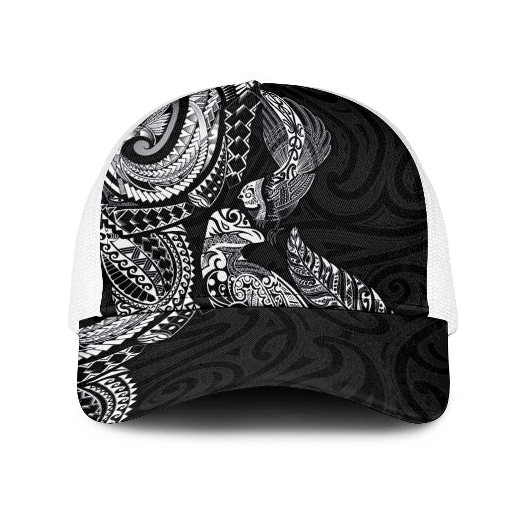 Aotearoa Moko Tribal Tattoo Mesh Trucker Cap New Zealand Maori Penguin and Fantail Black Color
