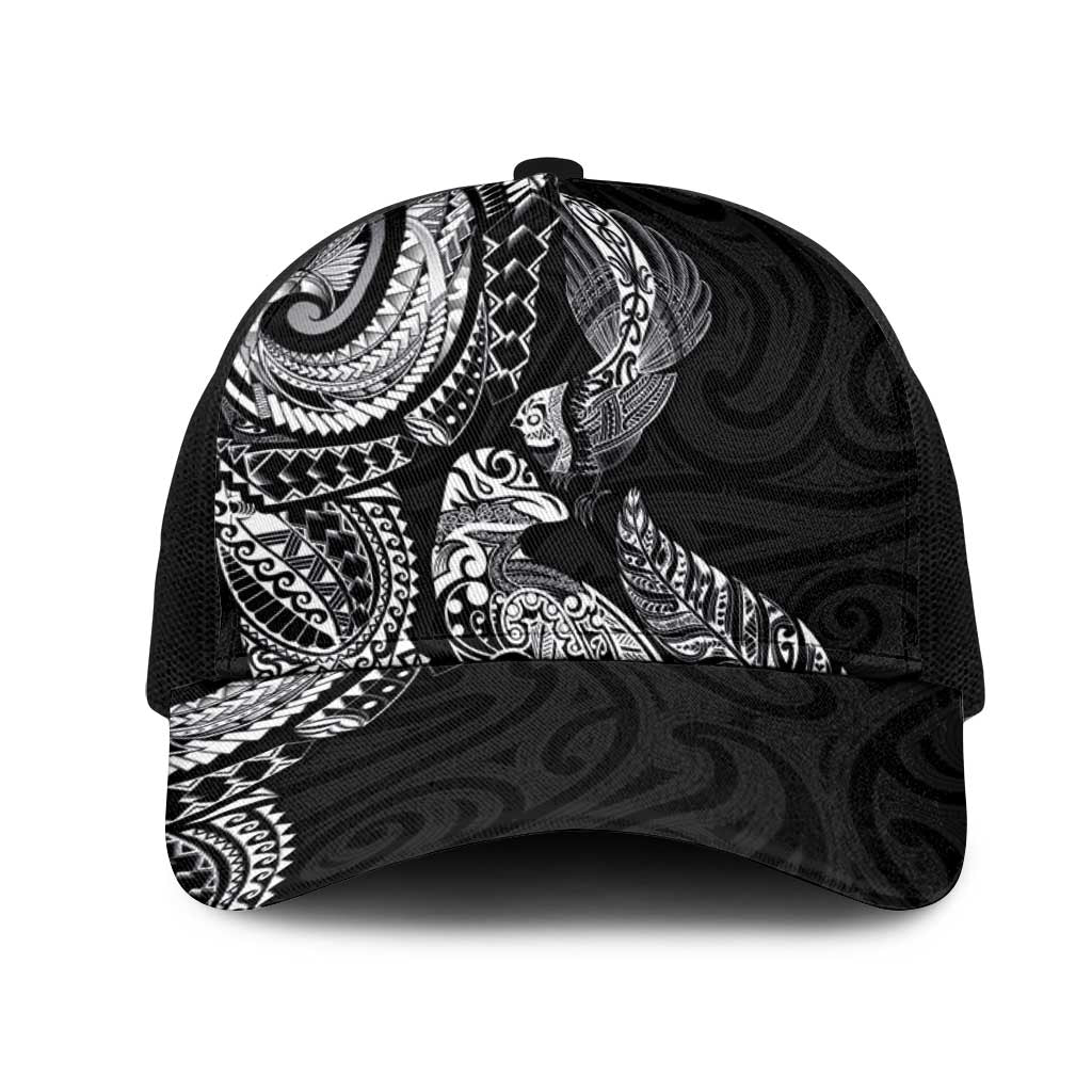 Aotearoa Moko Tribal Tattoo Mesh Trucker Cap New Zealand Maori Penguin and Fantail Black Color