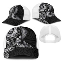 Aotearoa Moko Tribal Tattoo Mesh Trucker Cap New Zealand Maori Penguin and Fantail Black Color