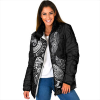Aotearoa Moko Tribal Tattoo Padded Jacket New Zealand Maori Penguin and Fantail Black Color LT03 Women Black - Polynesian Pride