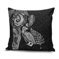 Aotearoa Moko Tribal Tattoo Pillow Cover New Zealand Maori Penguin and Fantail Black Color LT03 Black - Polynesian Pride