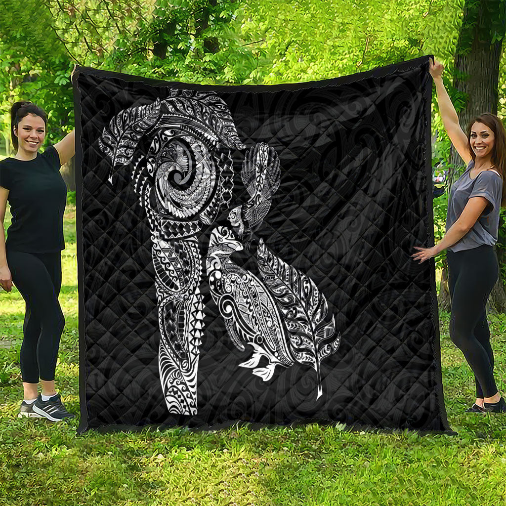 Aotearoa Moko Tribal Tattoo Quilt New Zealand Maori Penguin and Fantail Black Color LT03 - Polynesian Pride