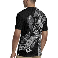 Aotearoa Moko Tribal Tattoo Rugby Jersey New Zealand Maori Penguin and Fantail Black Color LT03 - Polynesian Pride