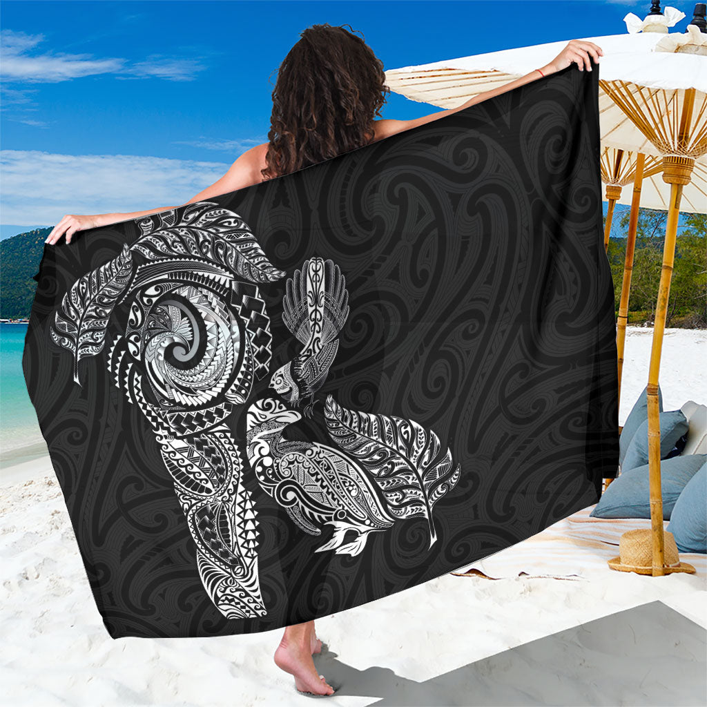 Aotearoa Moko Tribal Tattoo Sarong New Zealand Maori Penguin and Fantail Black Color
