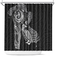Aotearoa Moko Tribal Tattoo Shower Curtain New Zealand Maori Penguin and Fantail Black Color LT03 Black - Polynesian Pride