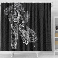 Aotearoa Moko Tribal Tattoo Shower Curtain New Zealand Maori Penguin and Fantail Black Color LT03 - Polynesian Pride