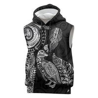 Aotearoa Moko Tribal Tattoo Sleeveless Hoodie New Zealand Maori Penguin and Fantail Black Color LT03 Black - Polynesian Pride