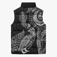 Aotearoa Moko Tribal Tattoo Sleeveless Puffer Jacket New Zealand Maori Penguin and Fantail Black Color LT03 - Polynesian Pride