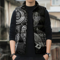 Aotearoa Moko Tribal Tattoo Sleeveless Puffer Jacket New Zealand Maori Penguin and Fantail Black Color LT03 - Polynesian Pride