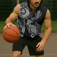 Aotearoa Moko Tribal Tattoo Sleeveless Zip Hoodie New Zealand Maori Penguin and Fantail Black Color LT03 - Polynesian Pride