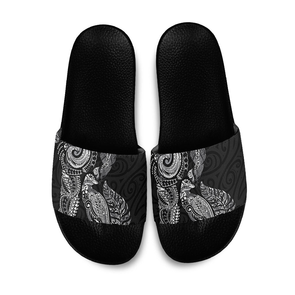 Aotearoa Moko Tribal Tattoo Slide Sandals New Zealand Maori Penguin and Fantail Black Color LT03 Black - Polynesian Pride