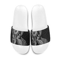 Aotearoa Moko Tribal Tattoo Slide Sandals New Zealand Maori Penguin and Fantail Black Color LT03 Black - Polynesian Pride