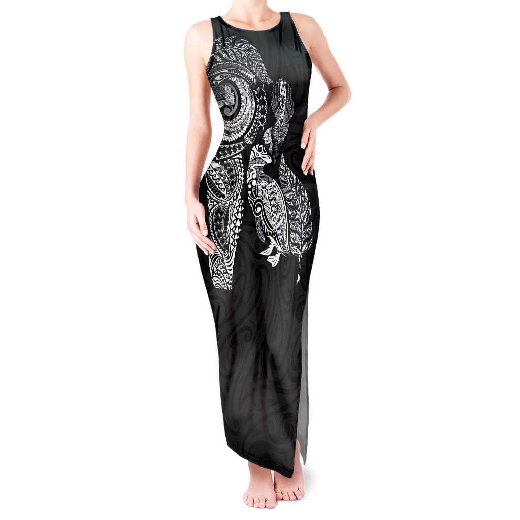 Aotearoa Moko Tribal Tattoo Tank Maxi Dress New Zealand Maori Penguin and Fantail Black Color