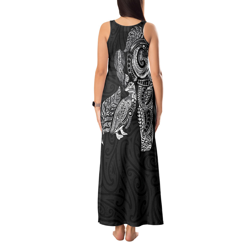 Aotearoa Moko Tribal Tattoo Tank Maxi Dress New Zealand Maori Penguin and Fantail Black Color
