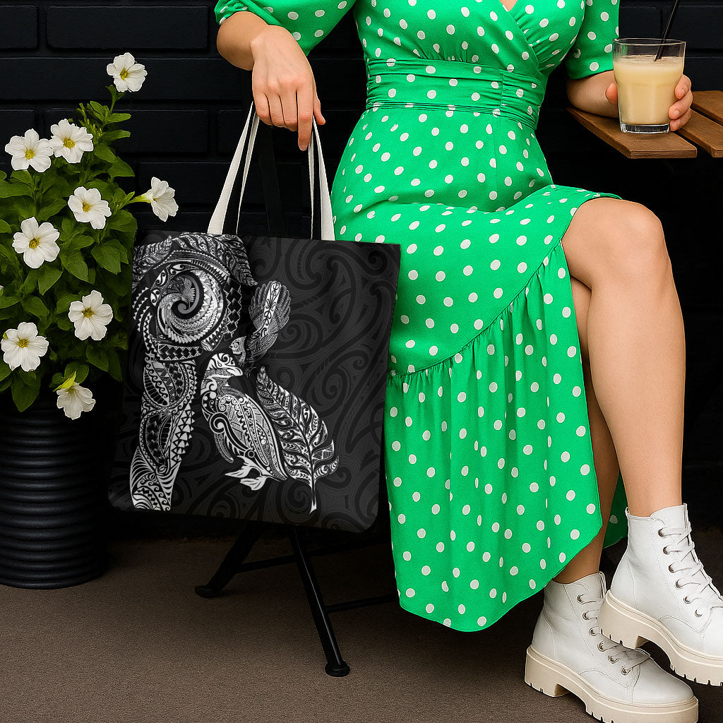 Aotearoa Moko Tribal Tattoo Tote Bag New Zealand Maori Penguin and Fantail Black Color LT03 - Polynesian Pride
