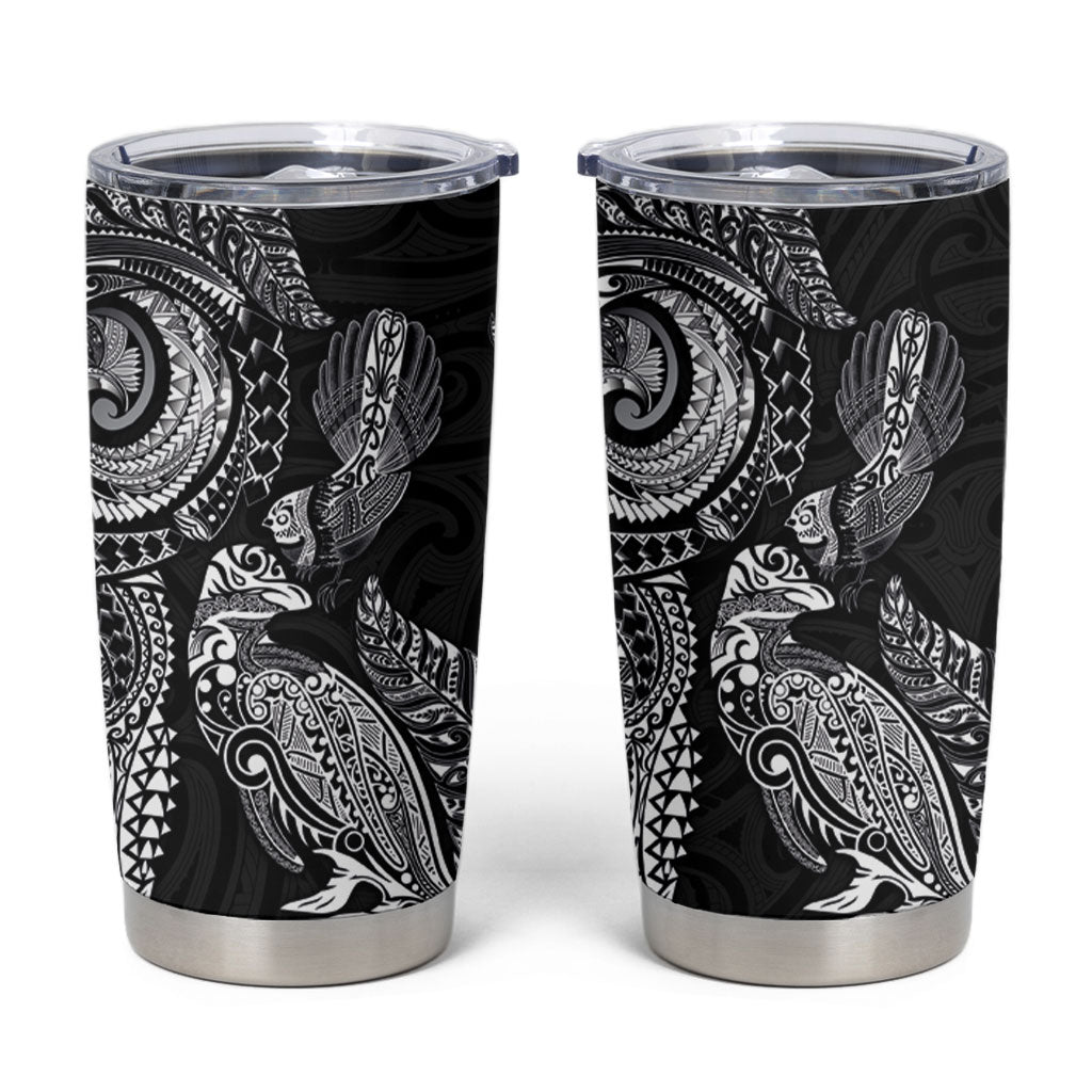 Aotearoa Moko Tribal Tattoo Tumbler Cup New Zealand Maori Penguin and Fantail Black Color LT03 Black - Polynesian Pride