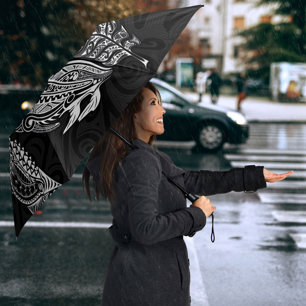 Aotearoa Moko Tribal Tattoo Umbrella New Zealand Maori Penguin and Fantail Black Color LT03 - Polynesian Pride