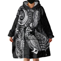 Aotearoa Moko Tribal Tattoo Wearable Blanket Hoodie New Zealand Maori Penguin and Fantail Black Color LT03 - Polynesian Pride