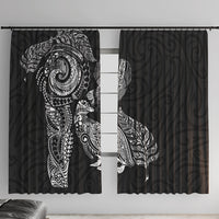 Aotearoa Moko Tribal Tattoo Window Curtain New Zealand Maori Penguin and Fantail Black Color LT03 With Hooks Black - Polynesian Pride