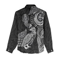 Aotearoa Moko Tribal Tattoo Women Casual Shirt New Zealand Maori Penguin and Fantail Black Color
