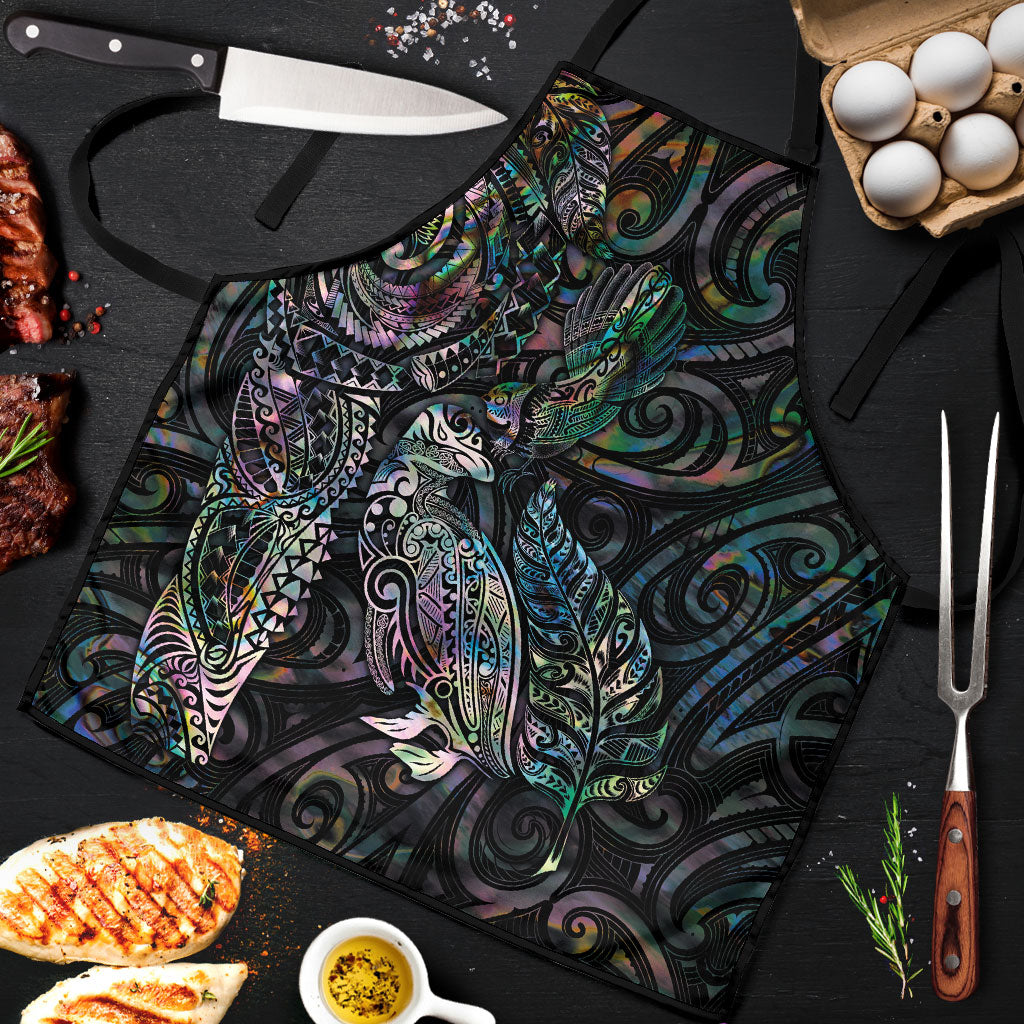 Aotearoa Moko Tribal Tattoo Apron New Zealand Maori Penguin and Fantail Paua Shell Style LT03 Multicolor - Polynesian Pride