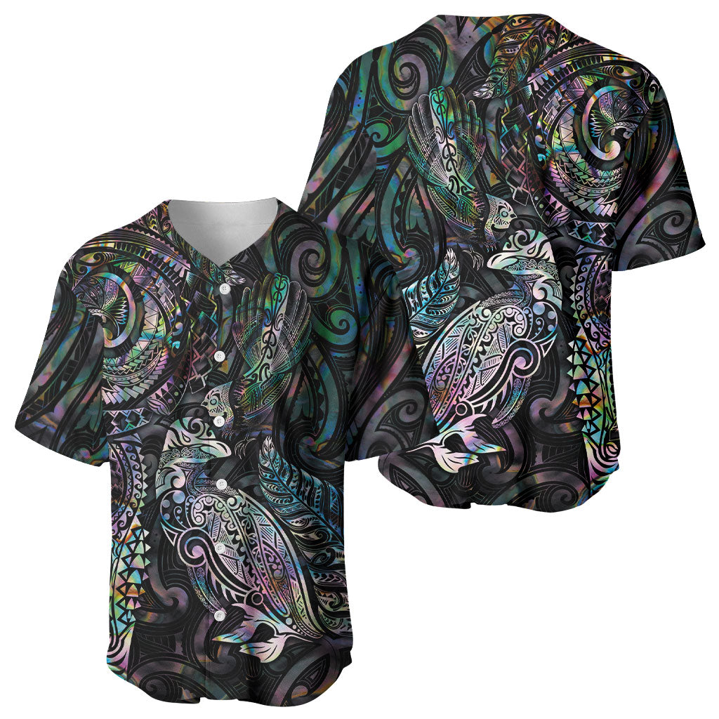 Aotearoa Moko Tribal Tattoo Baseball Jersey New Zealand Maori Penguin and Fantail Paua Shell Style LT03 - Polynesian Pride