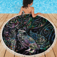 Aotearoa Moko Tribal Tattoo Beach Blanket New Zealand Maori Penguin and Fantail Paua Shell Style LT03 - Polynesian Pride