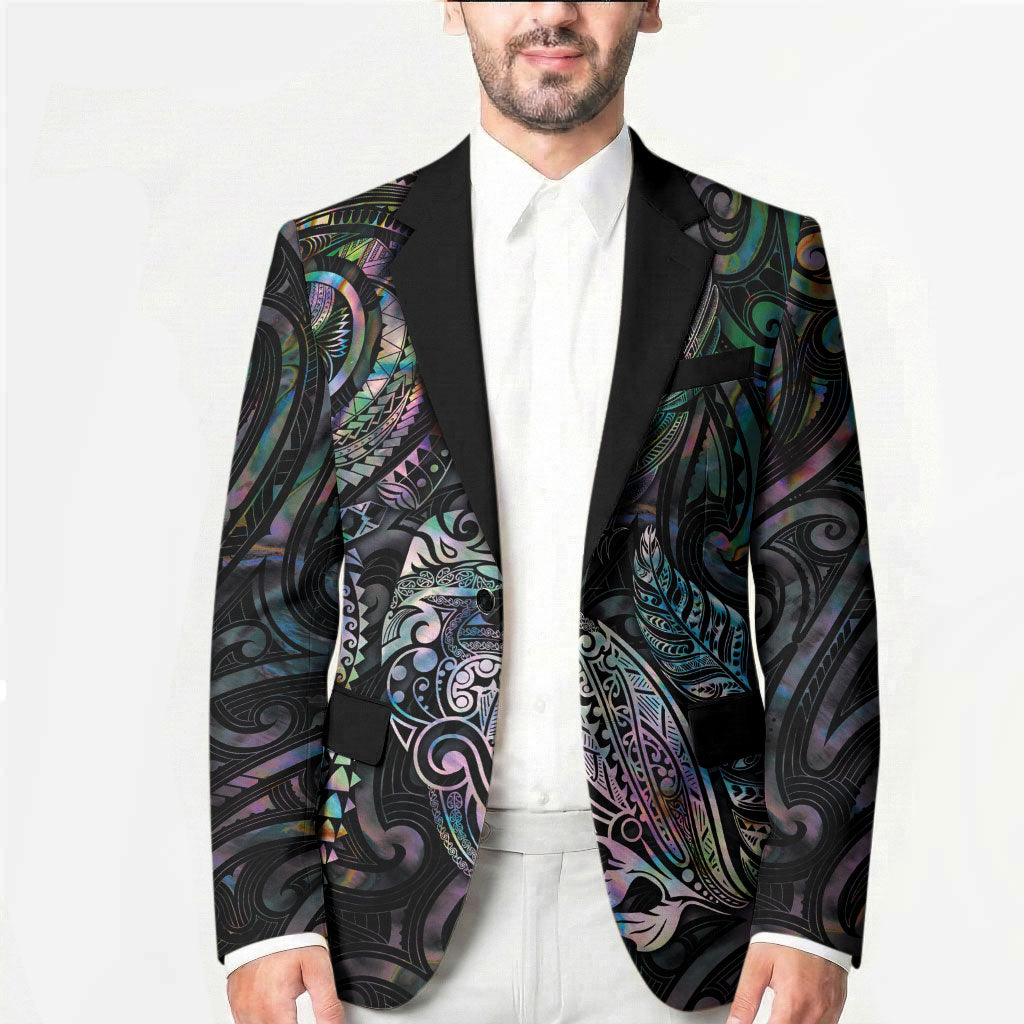 Aotearoa Moko Tribal Tattoo Blazer New Zealand Maori Penguin and Fantail Paua Shell Style LT03 - Polynesian Pride