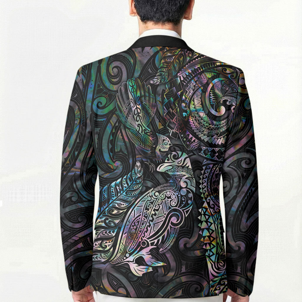 Aotearoa Moko Tribal Tattoo Blazer New Zealand Maori Penguin and Fantail Paua Shell Style LT03 - Polynesian Pride