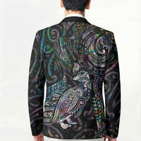 Aotearoa Moko Tribal Tattoo Blazer New Zealand Maori Penguin and Fantail Paua Shell Style LT03 - Polynesian Pride