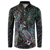 Aotearoa Moko Tribal Tattoo Button Sweatshirt New Zealand Maori Penguin and Fantail Paua Shell Style