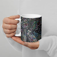 Aotearoa Moko Tribal Tattoo Ceramic Mug New Zealand Maori Penguin and Fantail Paua Shell Style