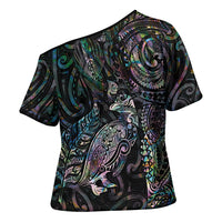 Aotearoa Moko Tribal Tattoo Cross Shoulder Shirt New Zealand Maori Penguin and Fantail Paua Shell Style LT03 - Polynesian Pride
