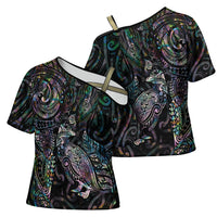 Aotearoa Moko Tribal Tattoo Cross Shoulder Shirt New Zealand Maori Penguin and Fantail Paua Shell Style LT03 - Polynesian Pride