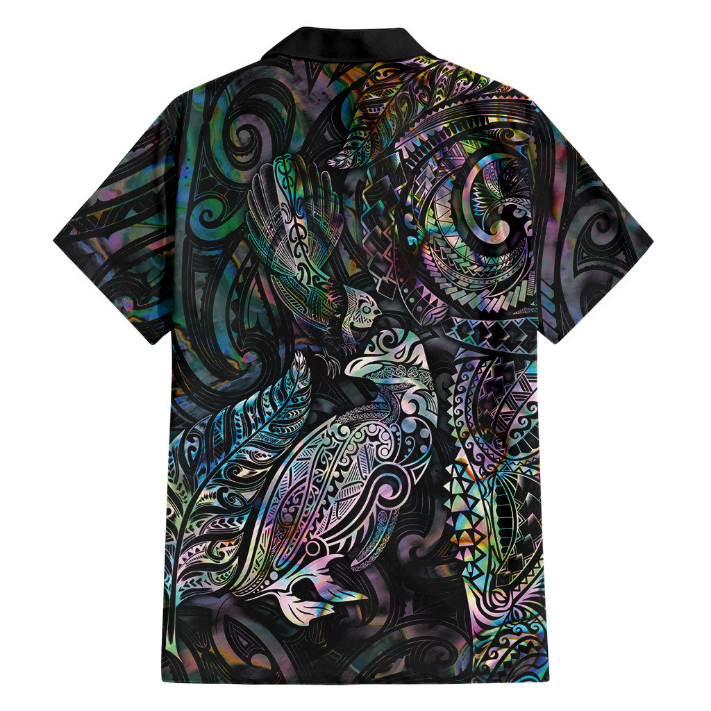 Aotearoa Moko Tribal Tattoo Family Matching Long Sleeve Bodycon Dress and Hawaiian Shirt New Zealand Maori Penguin and Fantail Paua Shell Style LT03 - Polynesian Pride