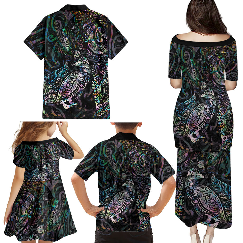 Aotearoa Moko Tribal Tattoo Family Matching Puletasi and Hawaiian Shirt New Zealand Maori Penguin and Fantail Paua Shell Style LT03 - Polynesian Pride