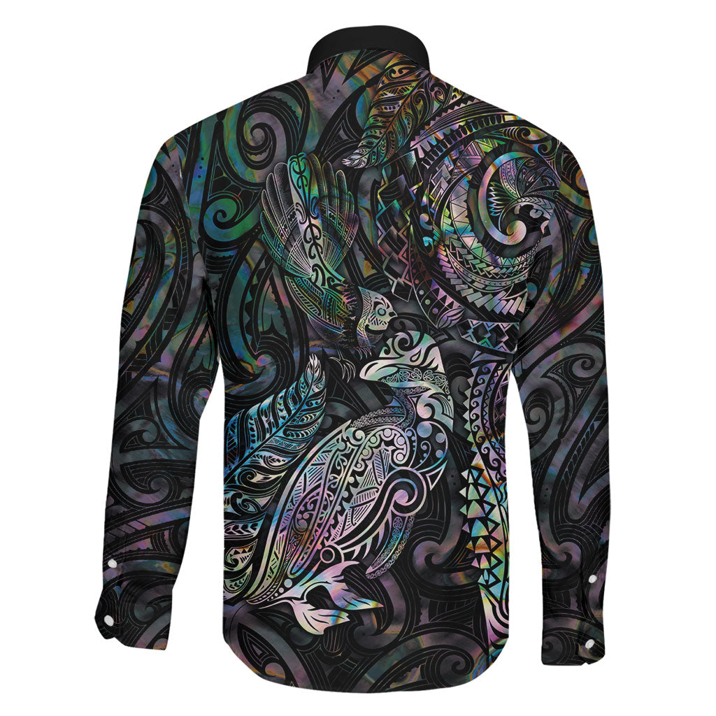Aotearoa Moko Tribal Tattoo Family Matching Tank Maxi Dress and Hawaiian Shirt New Zealand Maori Penguin and Fantail Paua Shell Style LT03 - Polynesian Pride